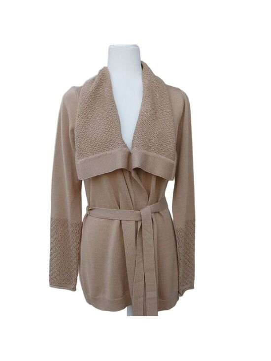 Calvin Klein Sweaters - Calvin Klein Belted Wool Blend Wrap Cardigan Coat in Camel Tan Women's Large